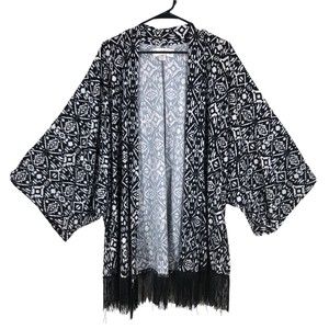 French Laundry Super Soft Open Front Cardigan, Shrug Boho Cover, Fringe Hem 2x